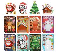 16 Feuilles d'Autocollants Noël pour Enfants, Amusants Créez Vos Propres Autocollants de Personnages Noël Père Noël Bonhomme de Neige Élan Autocollants pour Travaux Manuels Activités de Noël