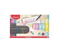 Set de Calligraphie - MAPED - Kit de 22 pièces - 16 Feutres Fins - 6 Surligneurs Pastel - Multicolore