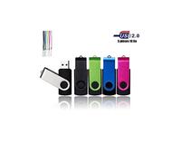 16 GO Clé USB 2.0 Lot de 5 Pièces par pour Ordinateur, Télévision, Automobile,etc (Multicouleur Noir Bleu Rose Vert Argent)