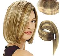 16 in/40cm,Doppelseitig verwurzelt Tape in Haarverlängerungen, Unsichtbar Nahtlos Menschliches Haar, Remy Tape in Haarverlängerungen Highlight Straight für Frauen (50G Golden & Braun)