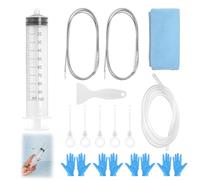 16 Kit de Nettoyage Réfrigérateur Professionnel, 7-en-1 avec Brosse à Ressort INOX + Seringue 100ml + Tuyau Silicone + Pelle de Dégivrage + Gants Nitrile Alimentaire + 5 Bouchons de Trou+ Handtuch