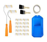 16 Kit Rouleau Peinture + Pinceaux Peinture Mur + Bac Peinture pour Rouleau + Ruban Adhésif Anti-Dégâts, Rouleau Peinture Mur et Plafond, Mini Pinceaux Peinture Mur, pour Décoration de Mur, Peintres