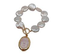 16 mm Cultured White Coin Pearl Freshwater Strand Bracelet Queen Conch Facial Mask Charm 8" HJDIPCKYVG