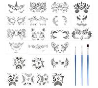16 Modèles De Peinture Faciale, 6 Morceaux De Modèles De Graffitis Et 3 Pinceaux, Modèles Creux, Modèles De Marque Faciale, Outils De Dessin Facial.