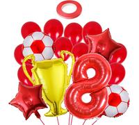 16 Morceaux De Ballons,1 Rouleau De Ruban Rouge,Ensemble Numérique Trophée De Soccer Star,Accessoires D'arrière-Plan De Tir,8e Décoration De Fête D'anniversaire.
