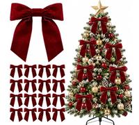 16 nœuds de Noël couleur bordeaux en velours pour la décoration du sapin | Wusejosapi rubans de Noël en velours, rubans finis bordeaux en velours doux pour sapin, cadeaux et décoration intérieure