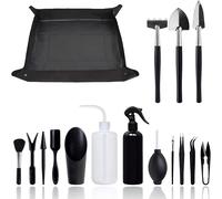16 Pack Waterproof Potting Mat 75 x 75 cm with Mini Gardening Tools for Home Gardening,Nursery,Succulent Pots-Black