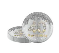 16 PCS Argent Or Assiette Jetable Decoration Anniversaire 40 ans, Assiette Jetable 7 Pouces/40cm Papier Assiette Jetable Dessert Plateau Vaisselle pour Décoration Anniversaire 40 ans Homme Femme