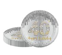 16 PCS Argent Or Assiette Jetable Decoration Anniversaire 40 ans, Assiette Jetable 9 Pouces/23cm Papier Assiette Jetable Dessert Plateau Vaisselle pour Décoration Anniversaire 40 ans Homme Femme