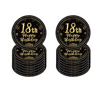 16 PCS Assiette Jetable 7 Pouces,Assiette Anniversaire Noir Gold,Decoration Anniversaire 18 Ans,Assiette Dessert Jetable pour Fêtes Joyeux Anniversaire Decoration,Kit Vaisselle Jetable Anniversaire