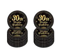 16 PCS Assiette Jetable 7 Pouces,Assiette Anniversaire Noir Gold,Decoration Anniversaire 30 Ans,Assiette Dessert Jetable pour Fêtes Joyeux Anniversaire Decoration,Kit Vaisselle Jetable Anniversaire