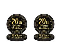 16 PCS Assiette Jetable 7 Pouces,Assiette Anniversaire Noir Gold,Decoration Anniversaire 70 Ans,Assiette Dessert Jetable pour Fêtes Joyeux Anniversaire Decoration,Kit Vaisselle Jetable Anniversaire