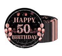 16 PCS Assiette Jetable 7 Pouces, Noir Rose Or, Décoration 40 Ans, Vaisselle pour Fêtes Joyeux Anniversaire