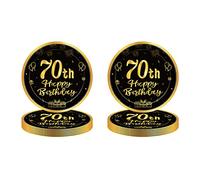 16 PCS Assiette Jetable 9 Pouces,Assiette Anniversaire Noir Gold,Decoration Anniversaire 70 Ans,Assiette Dessert Jetable pour Fêtes Joyeux Anniversaire Decoration,Kit Vaisselle Jetable Anniversaire