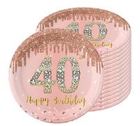 16 PCS Assiette Jetable 9 Pouces, Rose Gold, Decoration Anniversaire 40 Ans, Assiette Dessert pour Fêtes, Kit Vaisselle Jetable