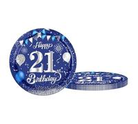 16 PCS Bleu Argent Assiette Jetable Decoration Anniversaire 21 ans, Assiette Jetable 7 Pouces/18cm Papier Assiette Jetable Dessert Plateau Vaisselle pour Décoration Anniversaire 21 ans Fille Garçon