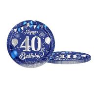 16 PCS Bleu Argent Assiette Jetable Decoration Anniversaire 40 ans, Assiette Jetable 9 Pouces/23cm Papier Assiette Jetable Dessert Plateau Vaisselle pour Décoration Anniversaire 40 ans Homme Femme