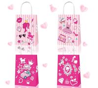 16 Pcs Cadeau, Sacs en Papier Kraft avec Poignée, Princess Sac à Bonbons, Sac de Fête Anniversaire Enfant, Réutilisable Papier Cadeau pour Fêtes, Mariages et Anniversaire