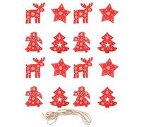 16 Pcs Christmas Wood Chips Decorations | Elk Star Tree Hanging Ornaments | DIY Wood Sections for Crafts/Present/Wedding Decor | 4 Styles with Twine