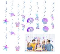 16 Pcs Decoration Anniversaire Sirene Iridescent, Guirlande Sirène Spirale Coquillage Étoile Mer Algue Hippocampe Océan Tourbillon Suspendu Anniversaire Guirlande pour Fête sur Le Thème L'Océan