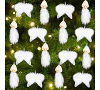 16 Pcs Decoration Noel Sapin Blanche Plume, Decoration Noel Blanc, d'arbre De NoëL Ailes d'ange Et Lutins Set De Pendentifs, Ornement Sapin Plume Pendentifs Artisanat pour ExtéRieur Et IntéRieur