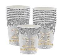 16 PCS Gobelets en Papier pour 21 Ans Anniversaire, Argent et Or Carton Joyeux Anniversaire, Kit Vaisselle pour Eau Chaude Froide