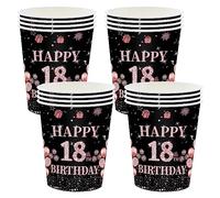 16 PCS Gobelets Jetables Anniversaire,Gobelets Carton Jetables Decoration Anniversaire 70 Ans,Kit Vaisselle Jetable Anniversaire Homme/Femme,Joyeux Anniversaire Decoration Anniversaire Noir et Rose Or