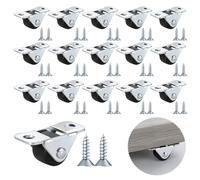 16 Pcs Mini Roulettes Pour Meubles, Mini Roulettes à Profil Bas Petites en Caoutchouc avec Plaque Supérieure en Acier Fixes Silencieuses en Caoutchouc pour Petits Appareils Meubles Projets