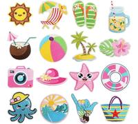 16 PCS Patch Thermocollant Thème de la Plage D'été, Patch Thermocollant Enfant, Patchs Broderie À Coudre, Patchs Thermocollants Vetement, Accessoires DIY pour Chapeaux, Vêtements, Jeans, Sacs À Dos