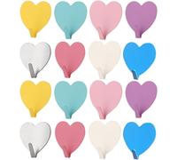 16 Pcs Stainless Steel Heart Shape Waterproof Adhesive Wall Hooks For Bathroom Bedroom Kitchen Office