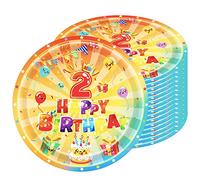 16 Pièces Assiettes en Carton Joyeux 2ème Anniversaire, 28cm Vaisselle en Papier Assiettes Anniversaire Jetable Rondes en Papier, Assiettes pour Happy 2nd Birthday Fêtes d'Anniversaire Decoration