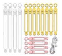 16 Pièces Attaches Câbles Silicone Réutilisables, Serre Câbles en Silicone, Sangles De Câble, Légères, Écologiques, pour Câbles de Charge, Écouteurs, Câbles Données(4x180mm + 8x106mm + 4x75mm)