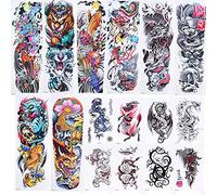 16 Pièces Autocollant de Tatouage de Bras Imperméable à L'eau Preuve de Sueur Naturel Réaliste Autocollant de Tatouage Temporaire Femmes Hommes Art Corporel Faux Tatouages