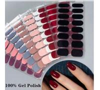 16 pièces Autocollants de gel d'ongles semi-durcis, autocollants de gel d'ongles adhésifs complets rouges d'automne/hiver, compatibles avec toutes les lampes à ongles, autocollants de décoration d'ong