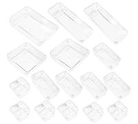 16 Pièces Boîtes de Rangement Modulaires en Plastique | Surface Lisse, Forme Rectangle Étroite, Moyenne ou Grosse, pour Salle de Bain, Bureau et Coiffeuse