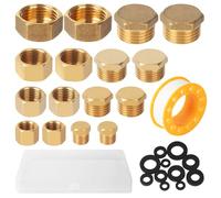 16 Pièces Bouchons en Laiton, 1/8 1/4 3/8 1/2 Zoll Capuchons Filetés en Laiton avec Rondelles, Bouchons Tuyau en D'étanchéité Bouchon en Femelle pour Tuyaux Chauffage