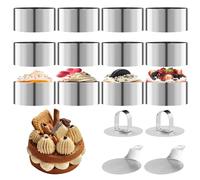 16 Pièces Cercle a Patisserie en acier inoxydable, contient 12 pièces Emporte Pièce Rond (diamètre 8cm), 2 bases et 2 couvercles, Emporte Piece Patisserie pour la cuisson, mousse, gâteaux, desserts