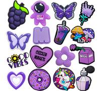 16 pièces champignons violets, papillons mélangés, fleurs violettes, champignons violets, lavande violette, etc., détachables, lavés, bout de chaussure poétique, danse d'ombre de fleur robe néon - pay