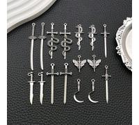 16 pièces Charms de marque-page épée antique en argent vintage, alliage mixte d'épées, couteaux, pendentifs d'escrime. Fournitures artisanales pour les amateurs de livres, fabrication de bijoux DIY po