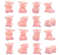 16 Pièces Cochons Porte Bonheur, Mini Cochon Porte Bonheur Roses, Cochon en Résine Décoration, pour Artisanat DIY, Décorations de Gâteaux, Décorations de Table, Décorations de Jardin Féerique