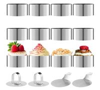 16 Pièces Coffret Cercle à Pâtisserie en acier inoxydable, comprenant 12 Emporte Piece Rond (8 cm de diamètre), 2 bases et 2 couvercles, pour mousses, gâteaux, desserts, modelage de pâtisserie