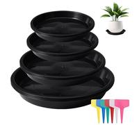 16 Pièces Coupelle Pot de Fleur, 12/16/18/20 cm Soucoupe Pot Fleur avec 18 Pièces Étiquettes pour Plantes, Sous Pot de Fleur, Soucoupes Rondes en Plastique pour Jardin, Intérieure et Extérieure