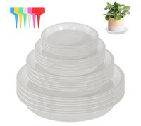 16 Pièces Coupelle Pot de Fleur Soucoupe Pot Fleur Plastique Soucoupes Pots de Fleurs avec 18 Étiquettes sous Pot de Fleur Rond Dessous de Verre pour Plantes D'intérieur et D'extérieur (Blanc)