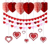 16 Pièces de Décorations Cœur pour Saint Valentin, Décorations en Forme de Cœur Nid d'Abeille Bannière et Guirlande, Papier Alvéolé Suspendues pour Saint-Valentin Demande Mariage Anniversaire