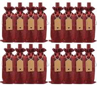 16 pièces de sacs à vin en toile de jute, sacs cadeaux réutilisables avec cordon et breloque, décoration de table pour fêtes de Noël, mariages, cadeaux de fête, décoration, rouge