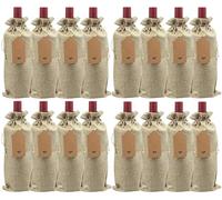 16 pièces de sacs à vin en toile de jute, sacs cadeaux réutilisables avec cordon et pendentif, décoration de table pour fête de Noël, mariage, cadeaux, décoration de fête, brun