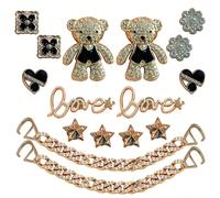 16 pièces Ensemble de charms kawaii roses mignons - Ours en peluche, Décoration Fleurs de Cerisier et Amour, Accessoires de Sabots Taille UniqueABS