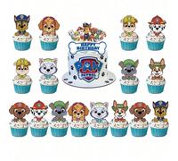16 pièces Figurines Gâteau Pat'Patrouille Chase | Décorations de gâteau d'anniversaire joyeux dessin animé, pics à cupcakes | Designs assortis | Couleurs bleu et rose | Thème de fête animé | Cadeau d'