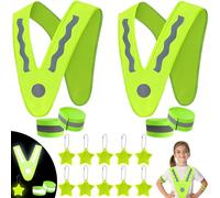 16 Pièces Gilet de Sécurité pour Enfants, Gilet Réfléchissant pour Enfants, Gilet de Sécurité en Forme de V avec Brassard et Pendentif Etoilé pour Activités de Plein Air pour Enfants