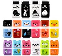 16 Pièces Gommes à Effacer à Crayon Gomme de Dessin Animé Mignon Gomme à Roulettes pour Animaux avec Étui à Rouleaux de Rasage pour Maison d'École et Fournitures de Bureau